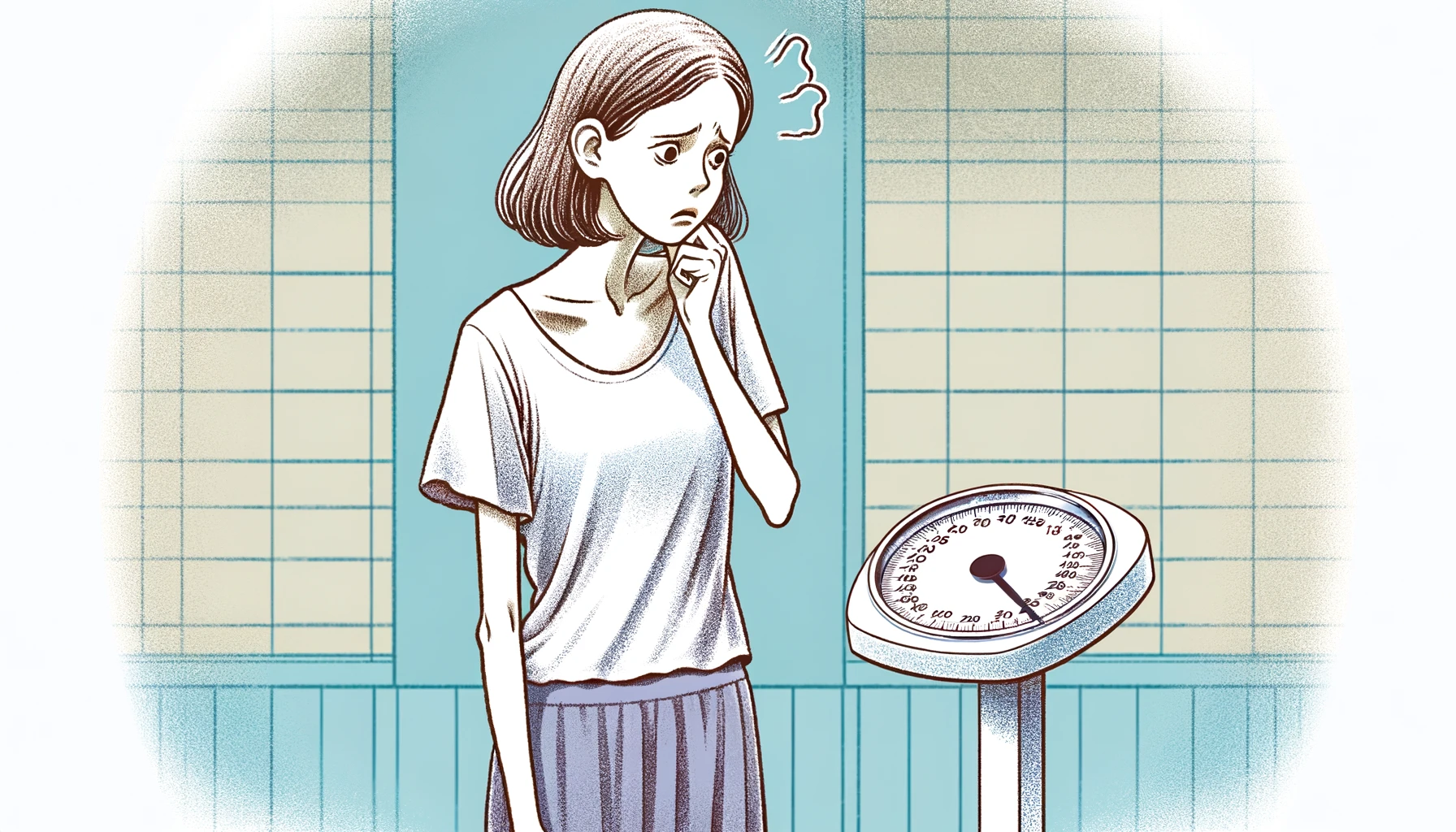 An illustration of a woman standing next to a scale.