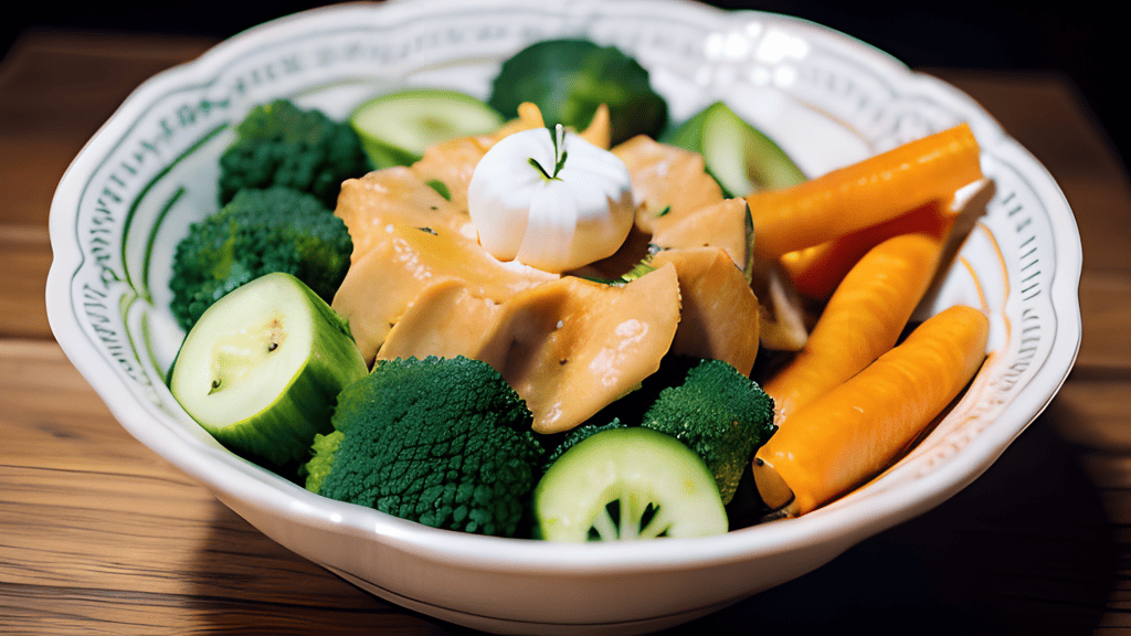 A bowl of vegetables.