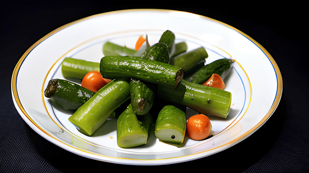 A white plate with vegetables on it.