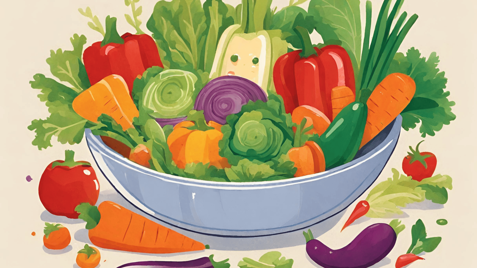 An illustration of vegetables in a bowl.