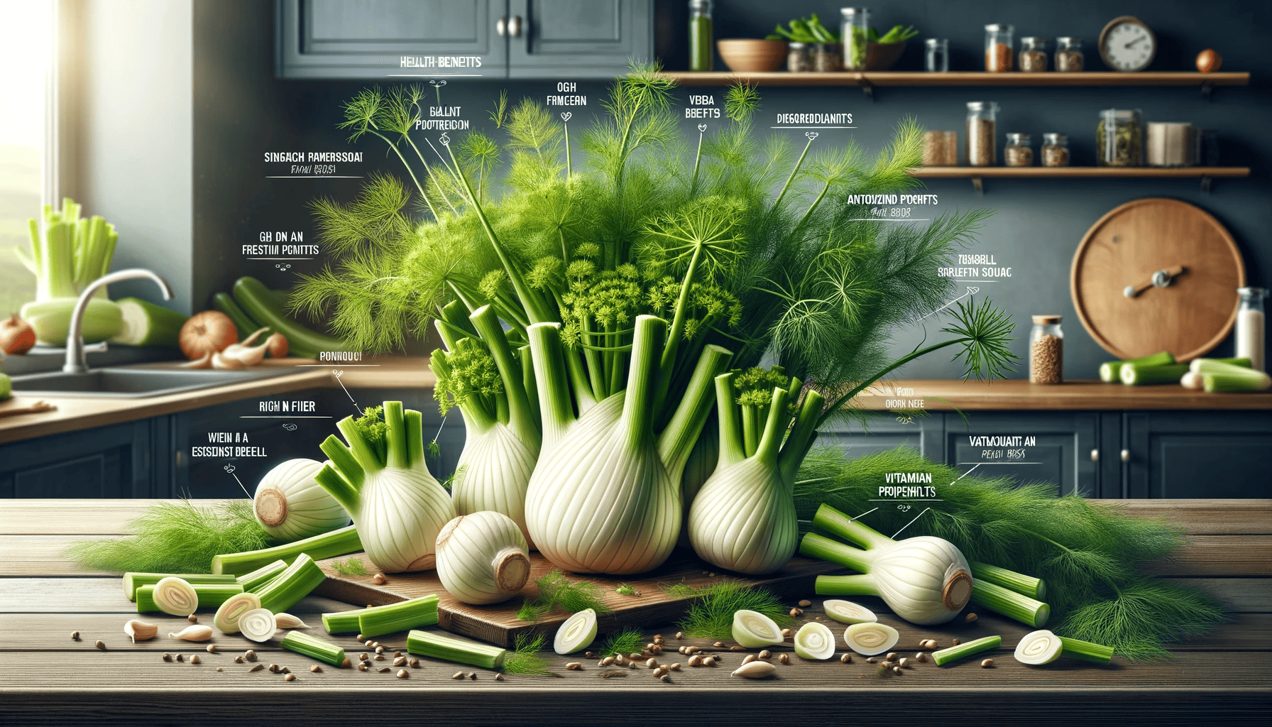 A kitchen with a bunch of vegetables on a table.